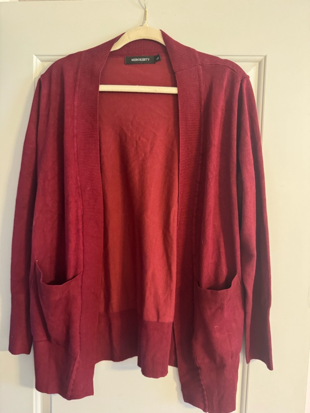 Moss & Spy Burgundy Open-Front Pocket Cardigan
